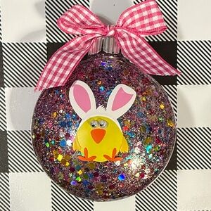 Glittery Easter chick Ornament with Pink Bow